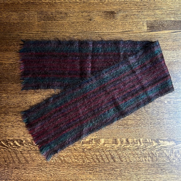 Mohair Knit Scarf, Vintage Striped Winter Shawl Scarf, Soft Wool, Plum Burgundy - Picture 6 of 8